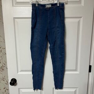 Free People High Waisted Skinny Jeans W24 Blue Raw Hem Stitched Front Pockets